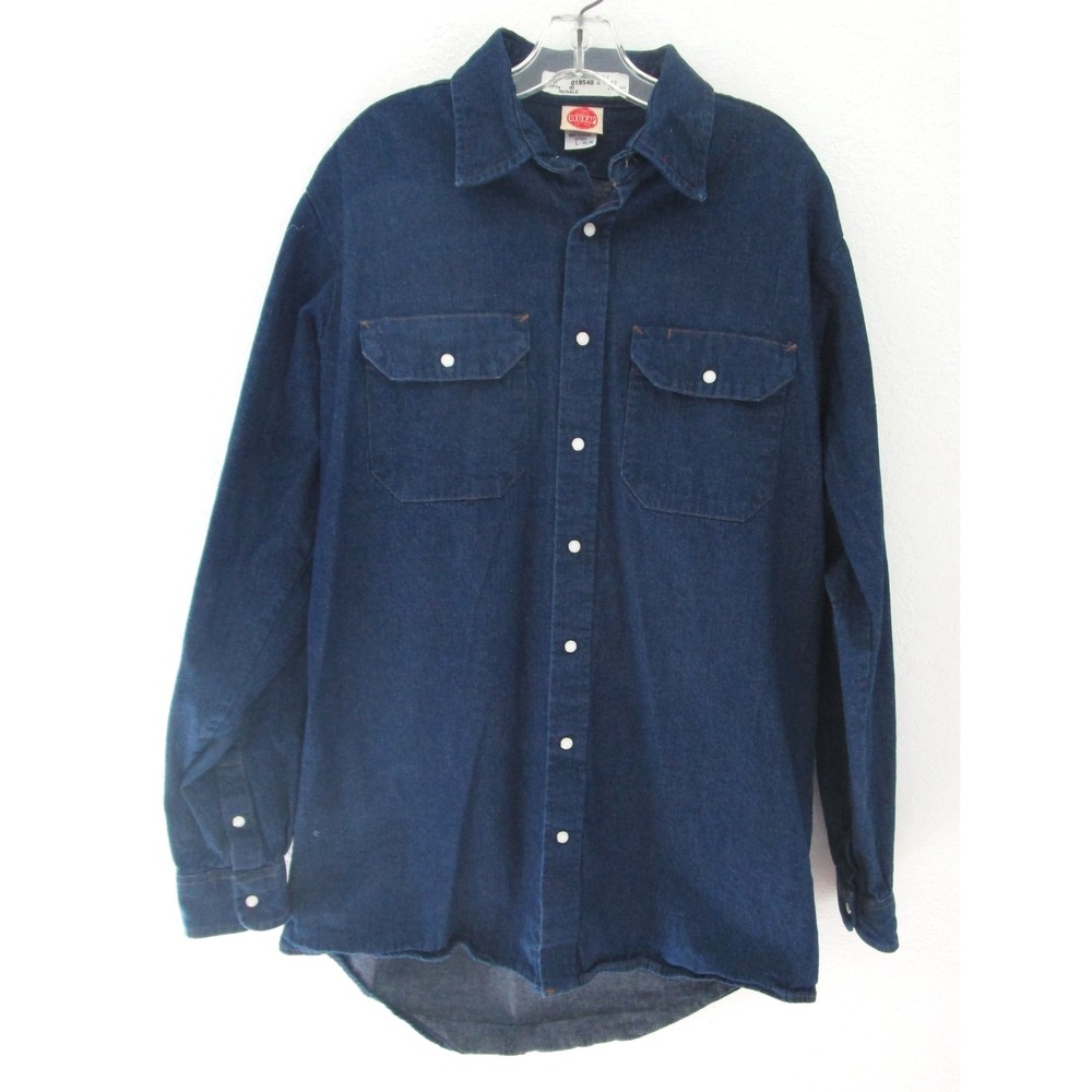 Red Kap Men's XL Long/Tall Denim Pearl Snap Long Sleeve Work Shirt Dark Denim